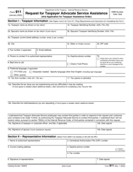 IRS Form 911 Request for Taxpayer Advocate Service Assistance (And Application for Taxpayer Assistance Order)