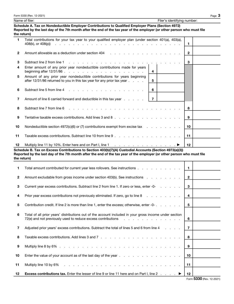 IRS Form 5330 Return of Excise Taxes Related to Employee Benefit Plans, Page 3