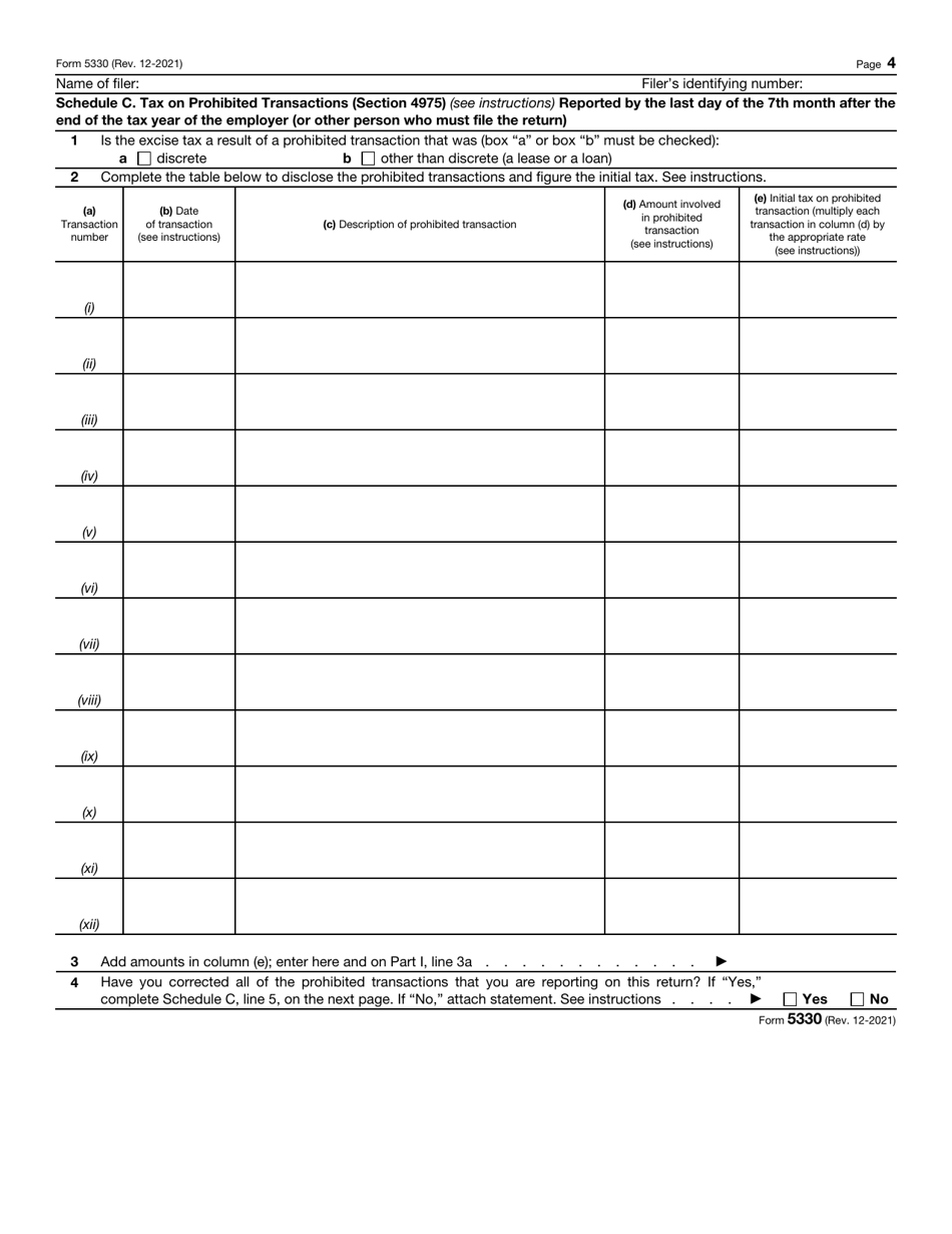 IRS Form 5330 Return of Excise Taxes Related to Employee Benefit Plans, Page 4