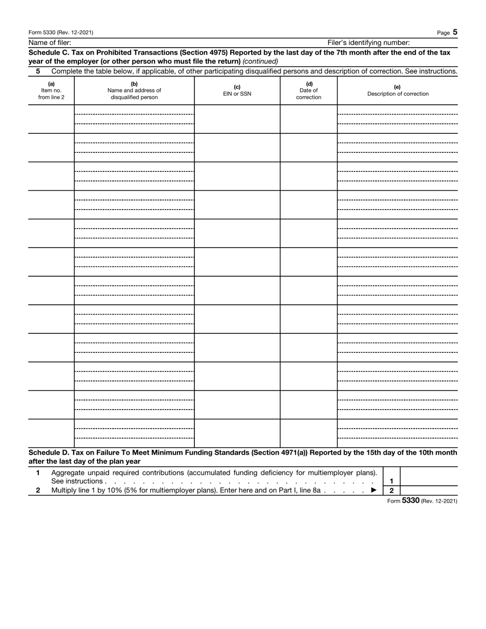 IRS Form 5330 Return of Excise Taxes Related to Employee Benefit Plans, Page 5