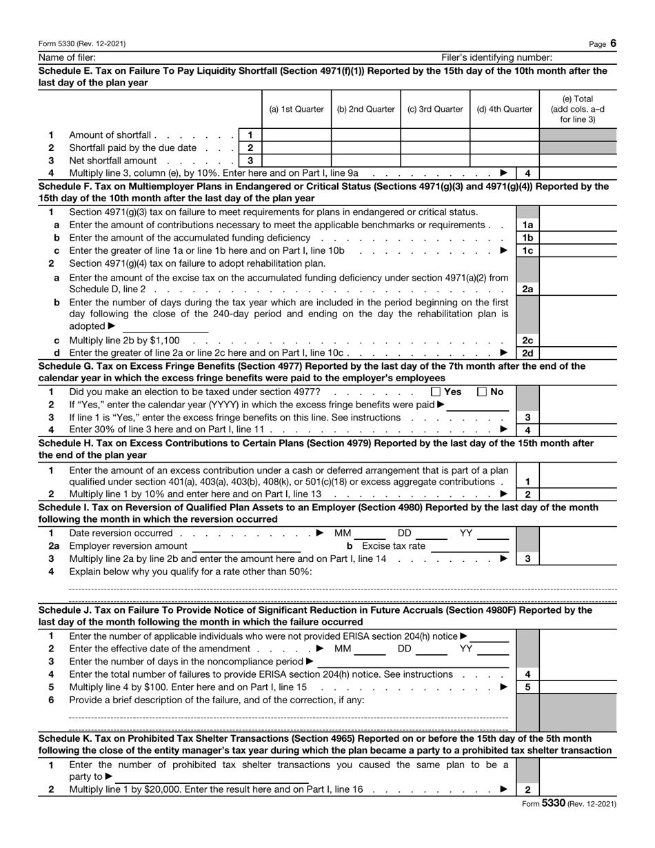 IRS Form 5330 Return of Excise Taxes Related to Employee Benefit Plans, Page 6