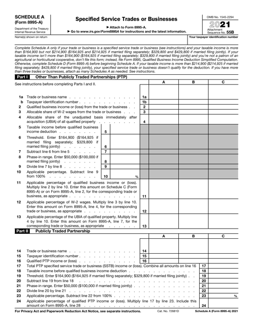 IRS Form 8995-A Schedule A 2021 Printable Pdf