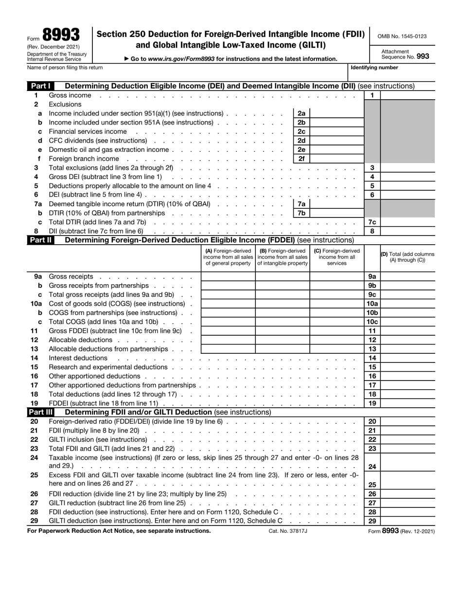 IRS Form 8993 Download Fillable PDF or Fill Online Section 250 ...