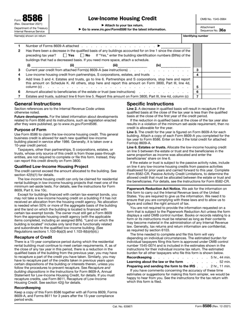 IRS Form 8586  Printable Pdf