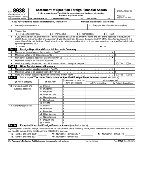 IRS Form 8938  Printable Pdf