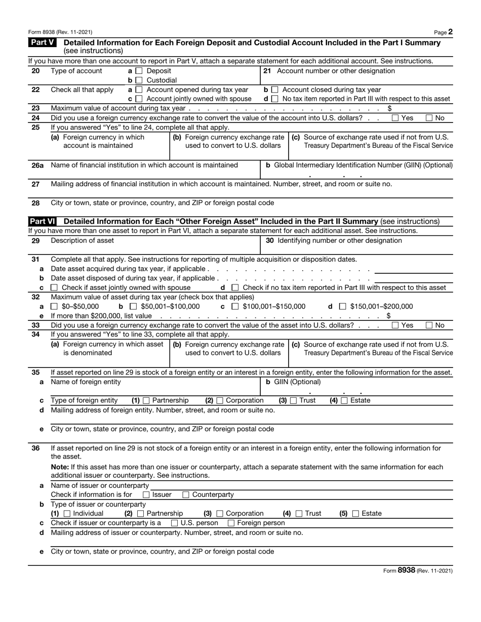 IRS Form 8938 Download Fillable PDF or Fill Online Statement of ...