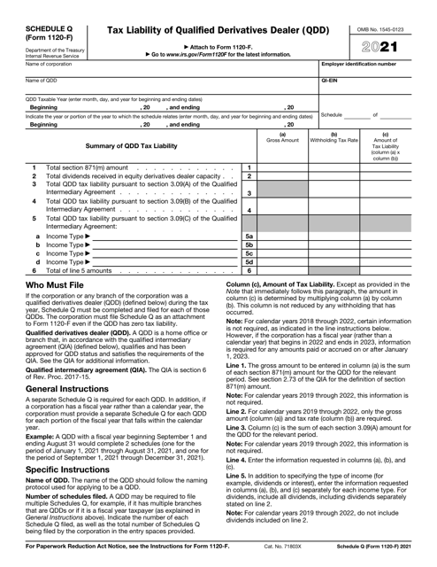 IRS Form 1120-F Schedule Q 2021 Printable Pdf