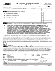 Document preview: IRS Form 8453-C U.S. Corporation Income Tax Declaration for an IRS E-File Return, 2021