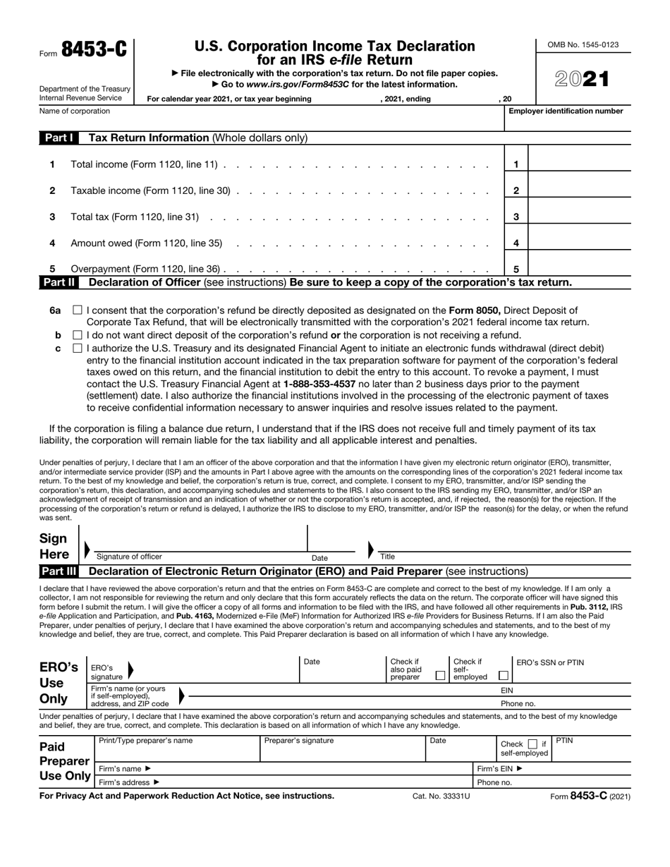 IRS Form 8453-C Download Fillable PDF or Fill Online U.S. Corporation ...