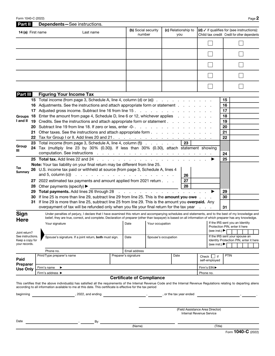 IRS Form 1040-C - 2022 - Fill Out, Sign Online and Download Fillable ...