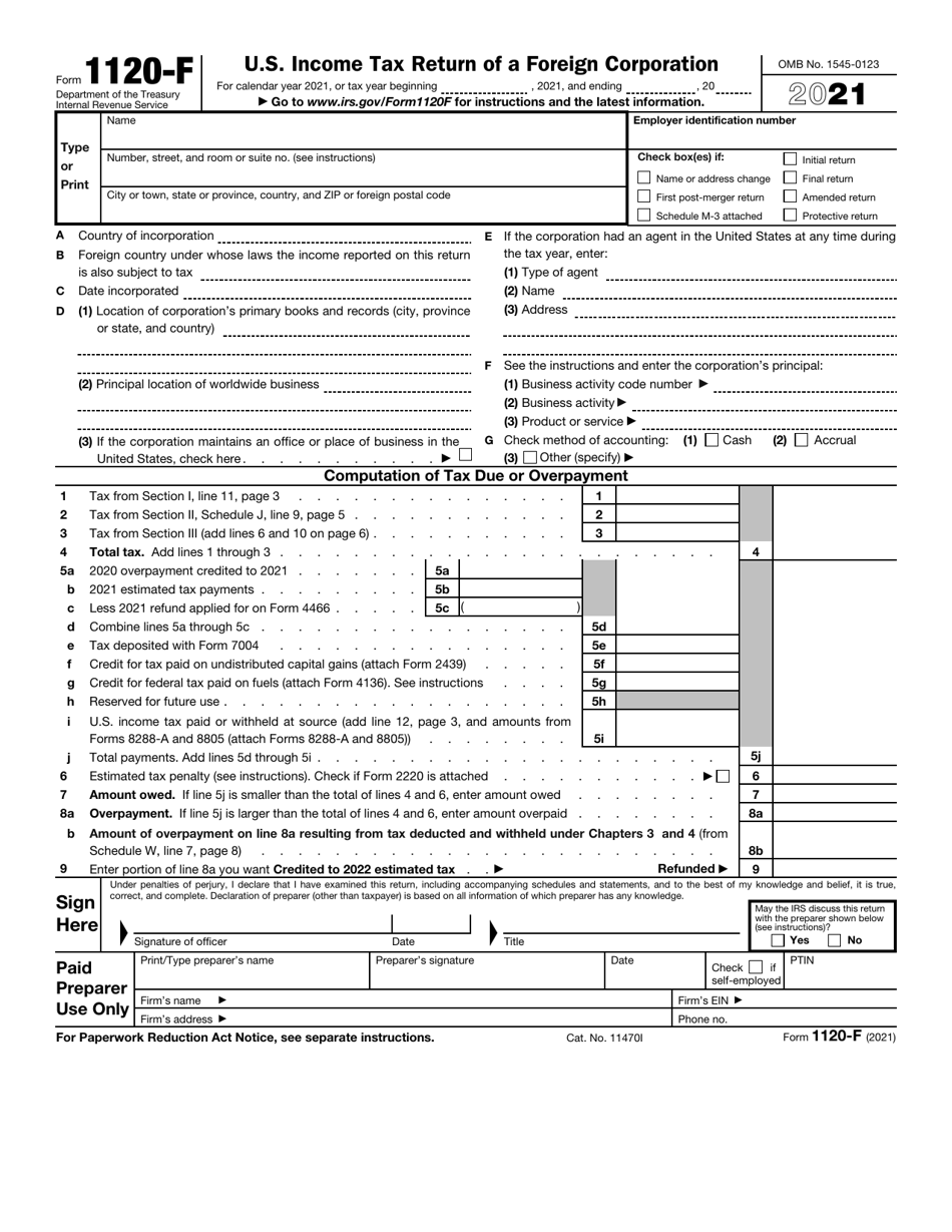 IRS Form 1120-F U.S. Income Tax Return of a Foreign Corporation, Page 1