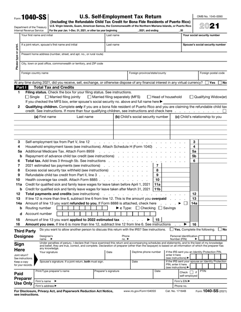 IRS Form 1040-SS 2021 Printable Pdf