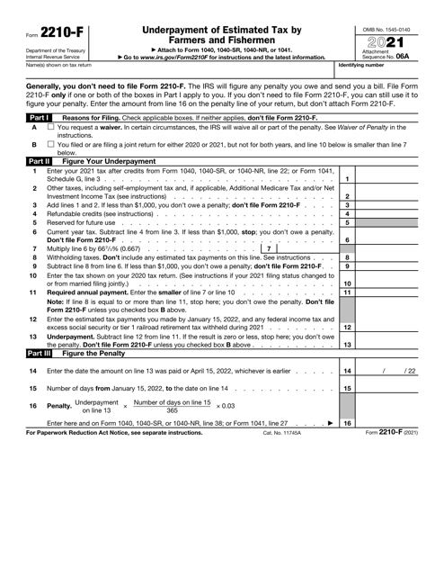 IRS Form 2210-F 2021 Printable Pdf