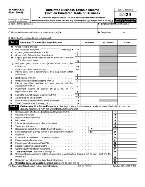 IRS Form 990-T Schedule A 2021 Printable Pdf
