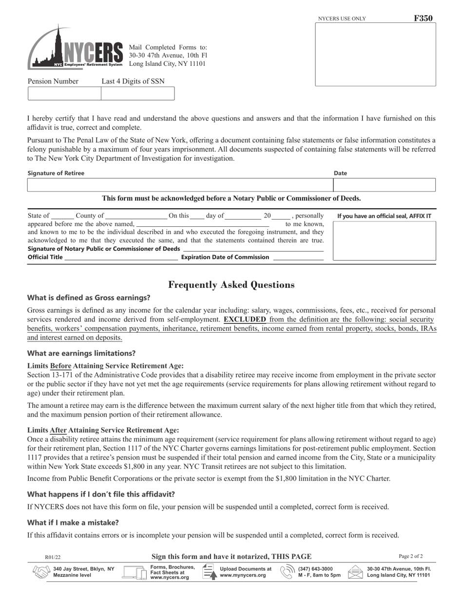 Form F350 Safeguards Information Affidavit - Tier 1  2 - New York City, Page 2