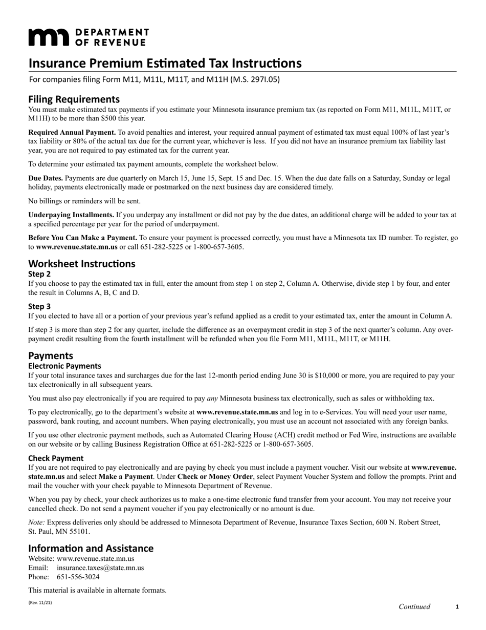 Instructions for Form M11, M11L, M11T, M11H - Minnesota, Page 1