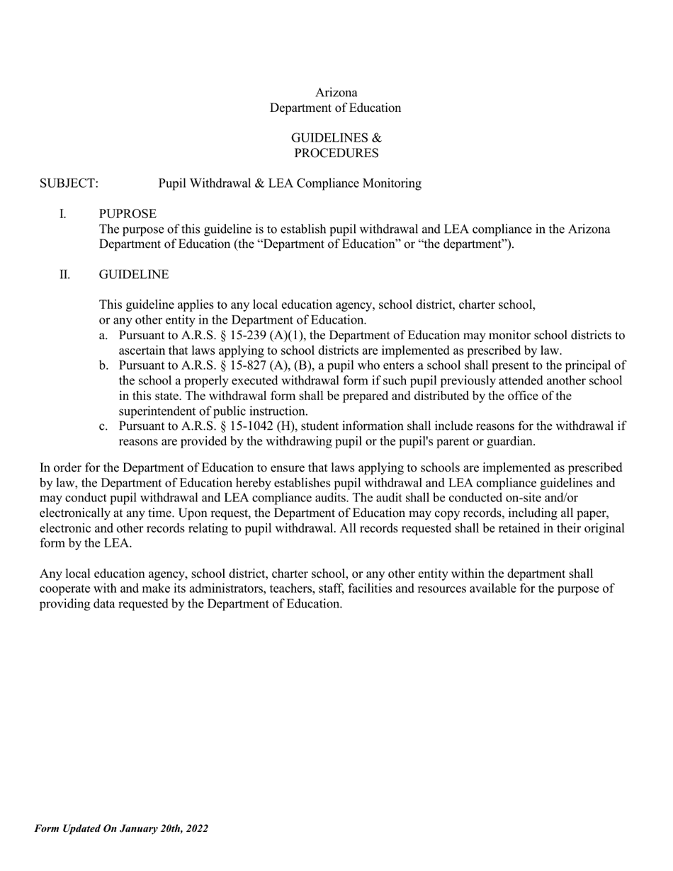 ADE Form 41-123 Official Notice of Pupil Withdrawal Form - Arizona, Page 1