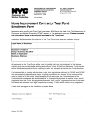 Home Improvement Contractor Trust Fund Enrollment Form - New York City
