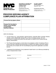 Process Serving Agency Compliance Plan Affirmation - New York City