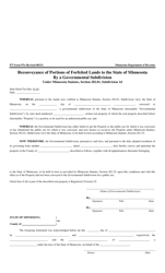 PT Form 976 Reconveyance of Portions of Forfeited Lands to the State of Minnesota by a Governmental Subdivision - Minnesota