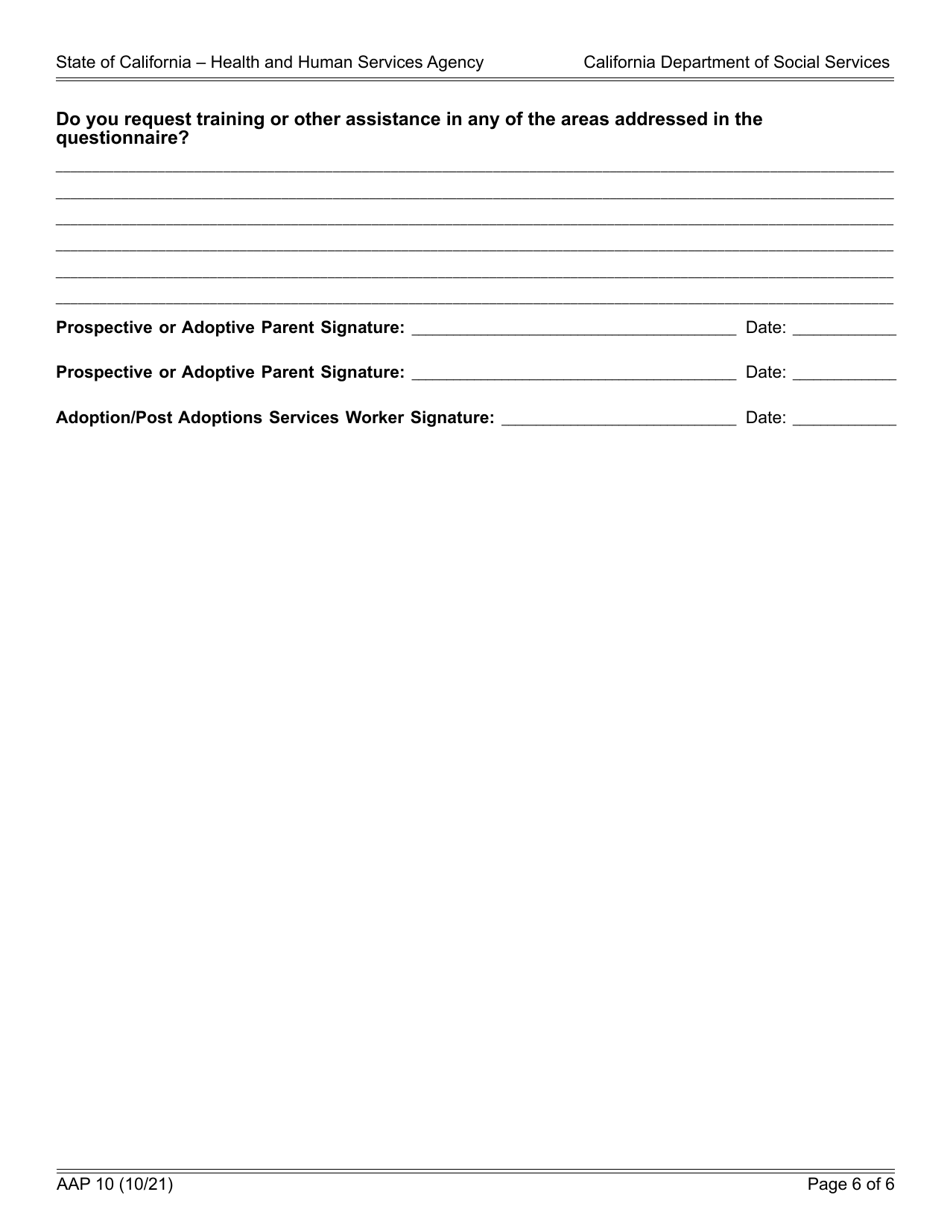 Form AAP10 Prospective or Adoptive Parent(S) Level of Care (Loc) Reporting Tool - California, Page 6