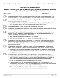 Form AD899A Statement of Understanding - Parent or Presumed Parent of an Indian Child Who Is Detained, a Juvenile Court Dependent in out-Of-Home Care, or the Ward of a Legal Guardian - California, Page 2