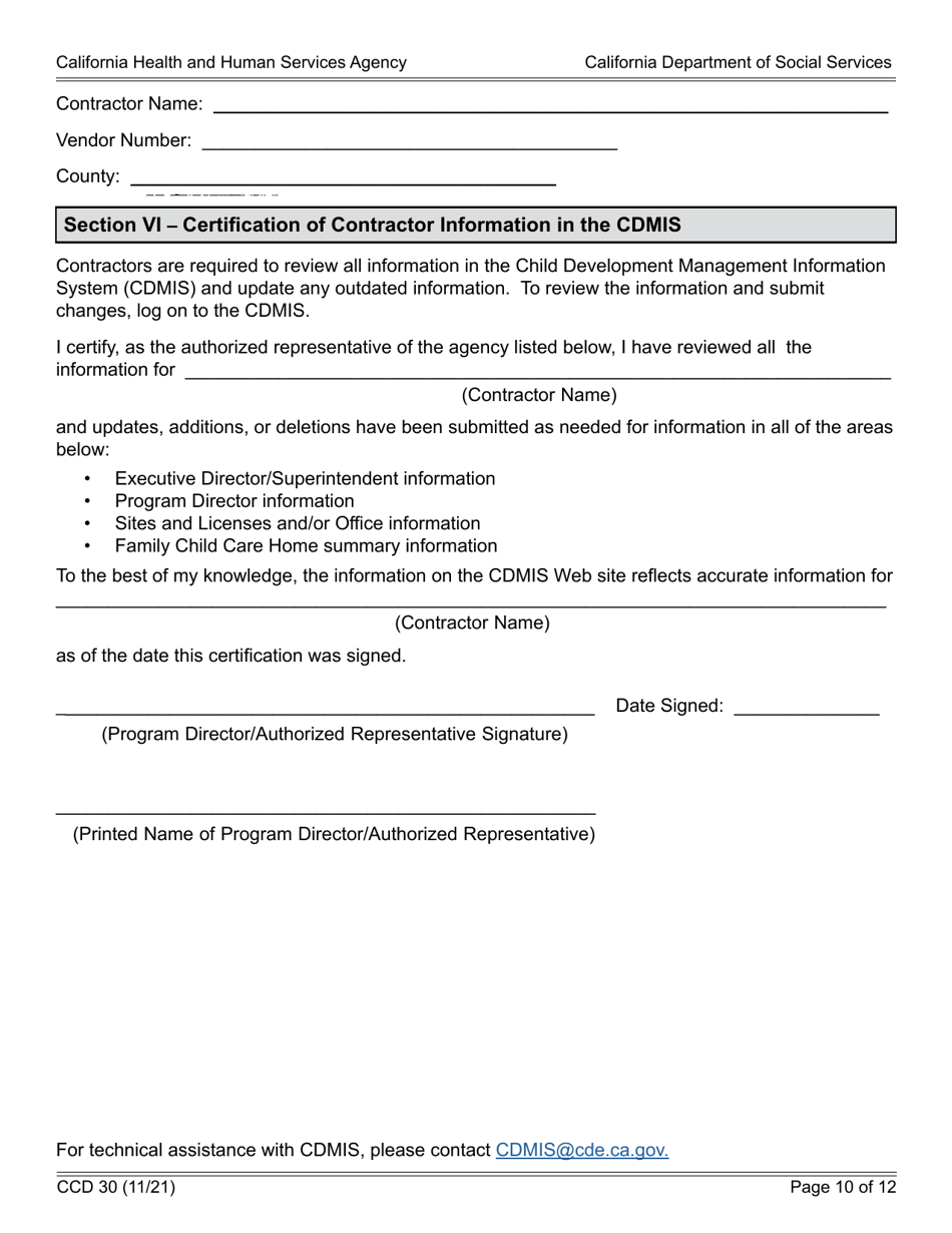 Form CCD30 Continued Funding Application - California, Page 10
