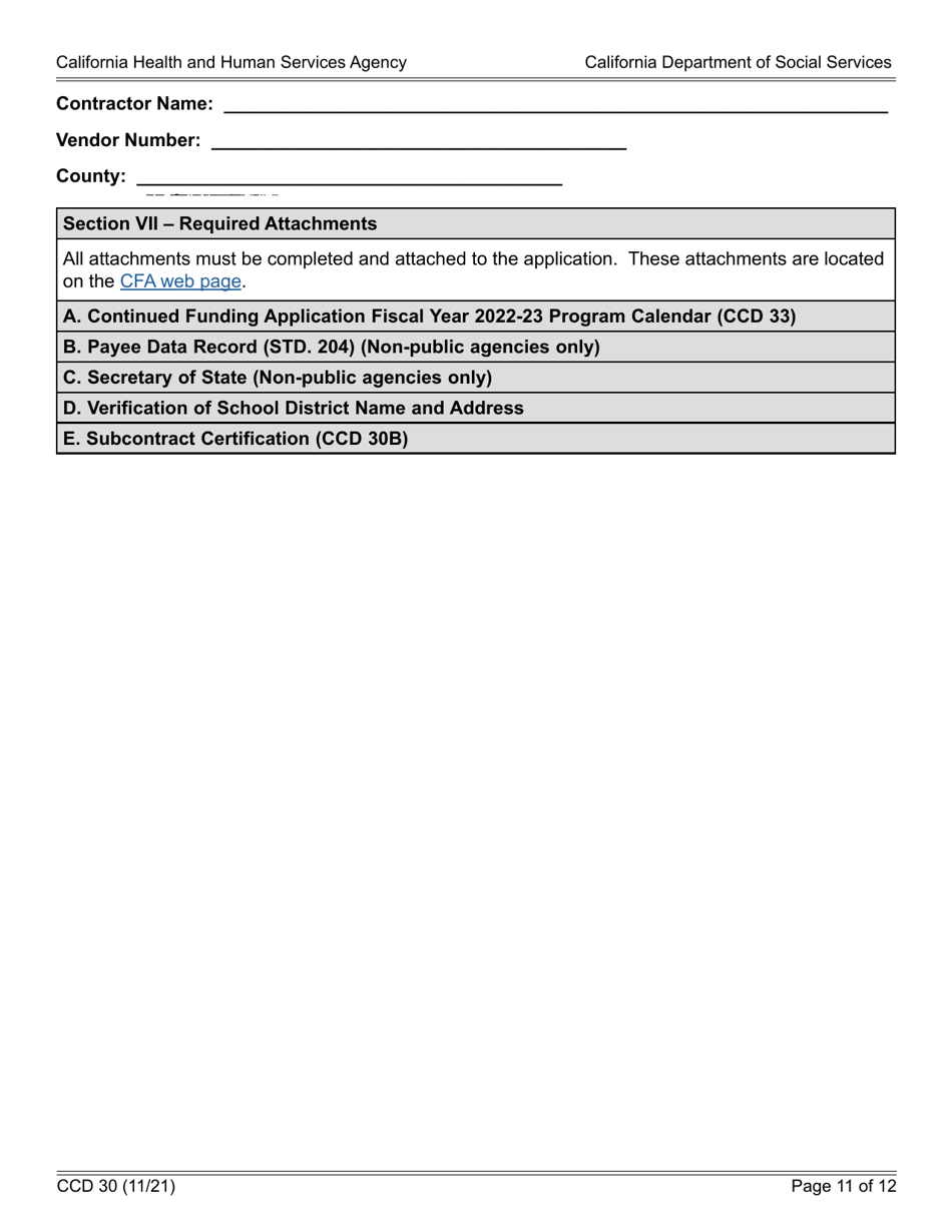 Form CCD30 Continued Funding Application - California, Page 11