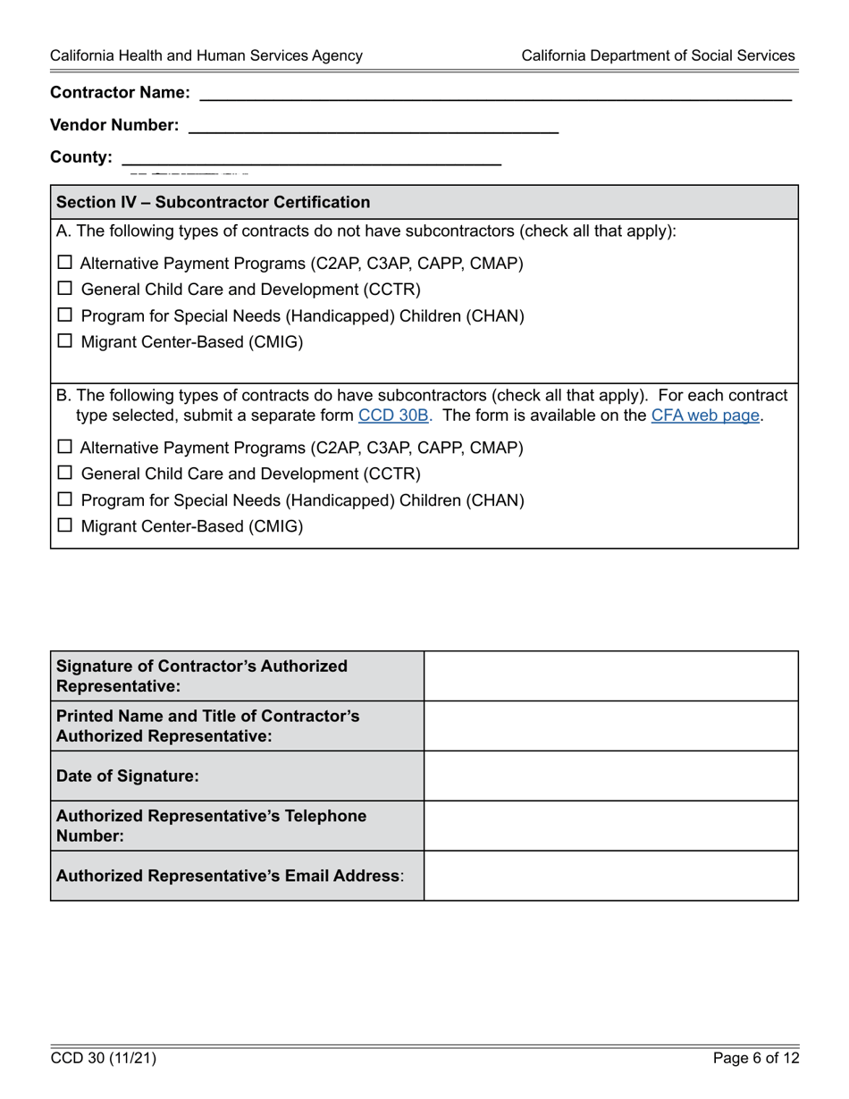 Form CCD30 Continued Funding Application - California, Page 6