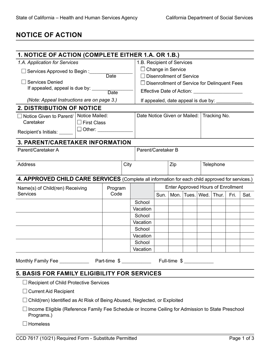 Form CCD7617 Notice of Action - California, Page 1