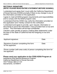Form ADSA1AL Application for Renewal of Benefits - Assistance Dog Special Allowance (Adsa) Program - Large Print - California, Page 6