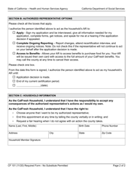 Form CF101 CalFresh Request for Authorized Representative - California, Page 2