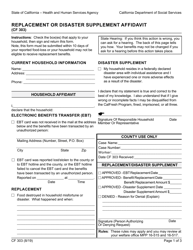 Form CF303 Replacement or Disaster Supplement Affidavit - California