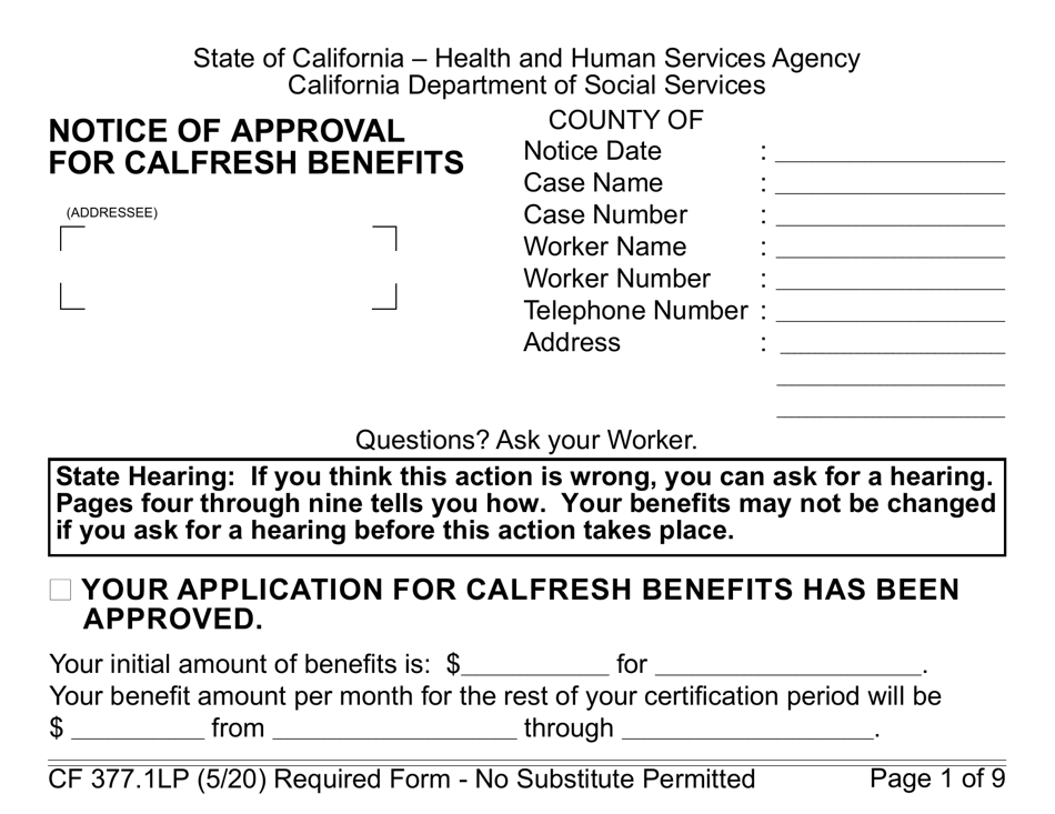 Form CF377.1LP Notice of Approval for CalFresh Benefits (Large Print) - California, Page 1