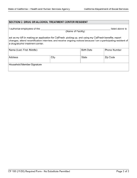 Form CF100 CalFresh Request for Authorized Representative Drug or Alcohol Treatment Center Resident - California, Page 2