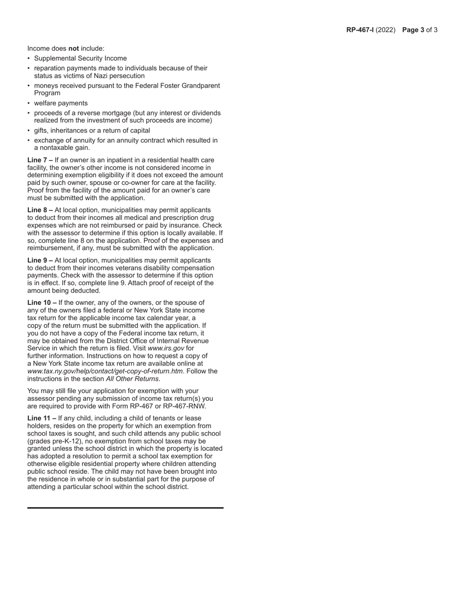 Instructions for Form RP-467 Application for Partial Tax Exemption for Real Property of Senior Citizens - New York, Page 3