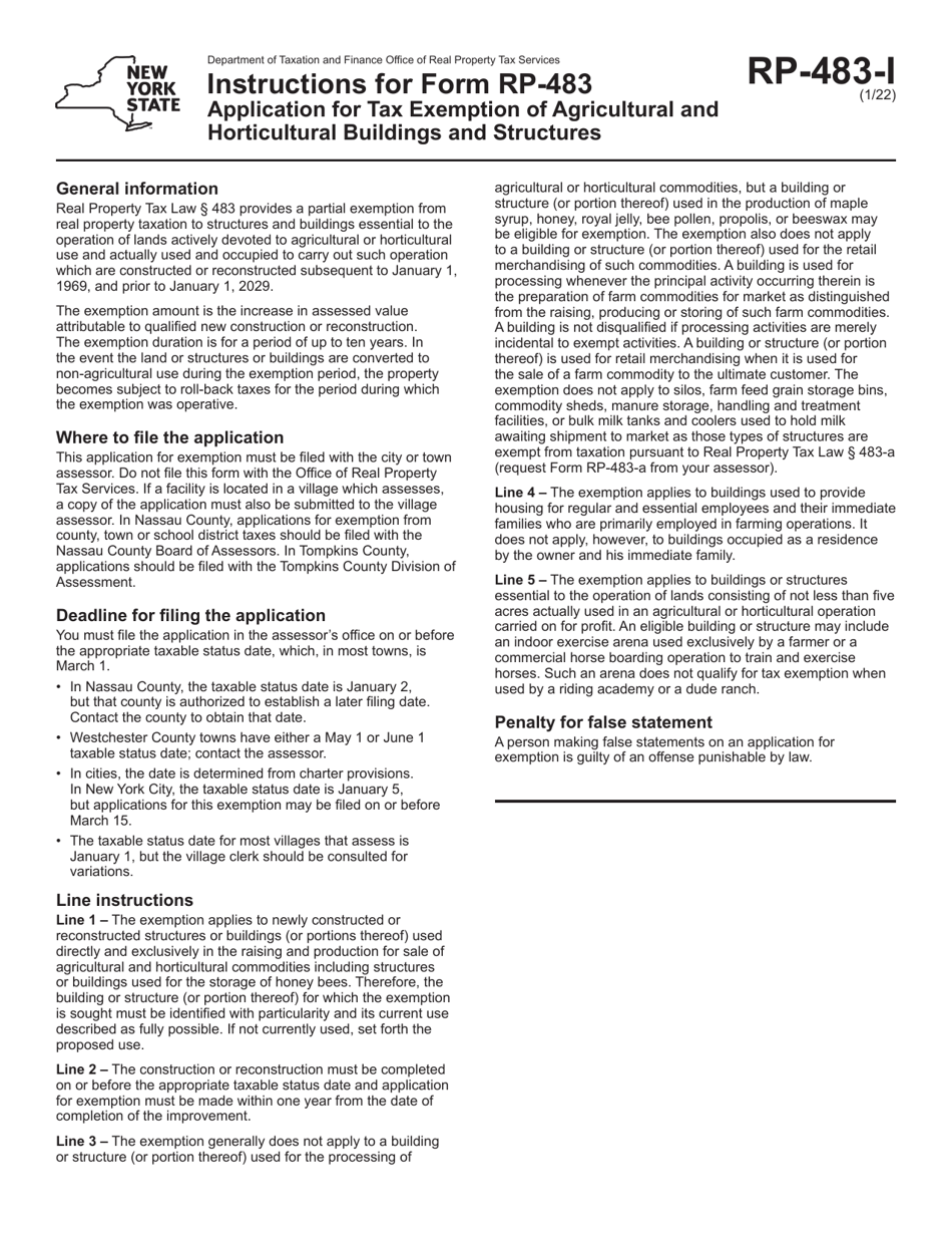 Download Instructions for Form RP483 Application for Tax Exemption of