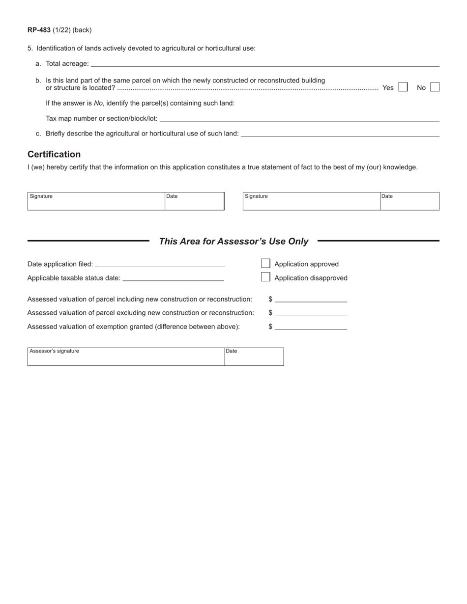 Form Rp 483 Download Fillable Pdf Or Fill Online Application For Tax Exemption Of Agricultural 3161