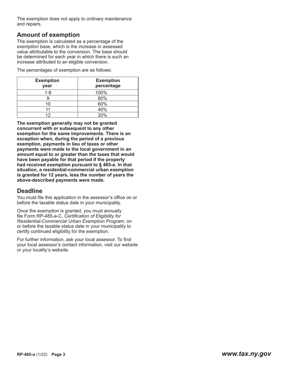 Form RP-485-A Application for Real Property Tax Exemption for Residential-Commercial Urban Exemption Program - New York, Page 3