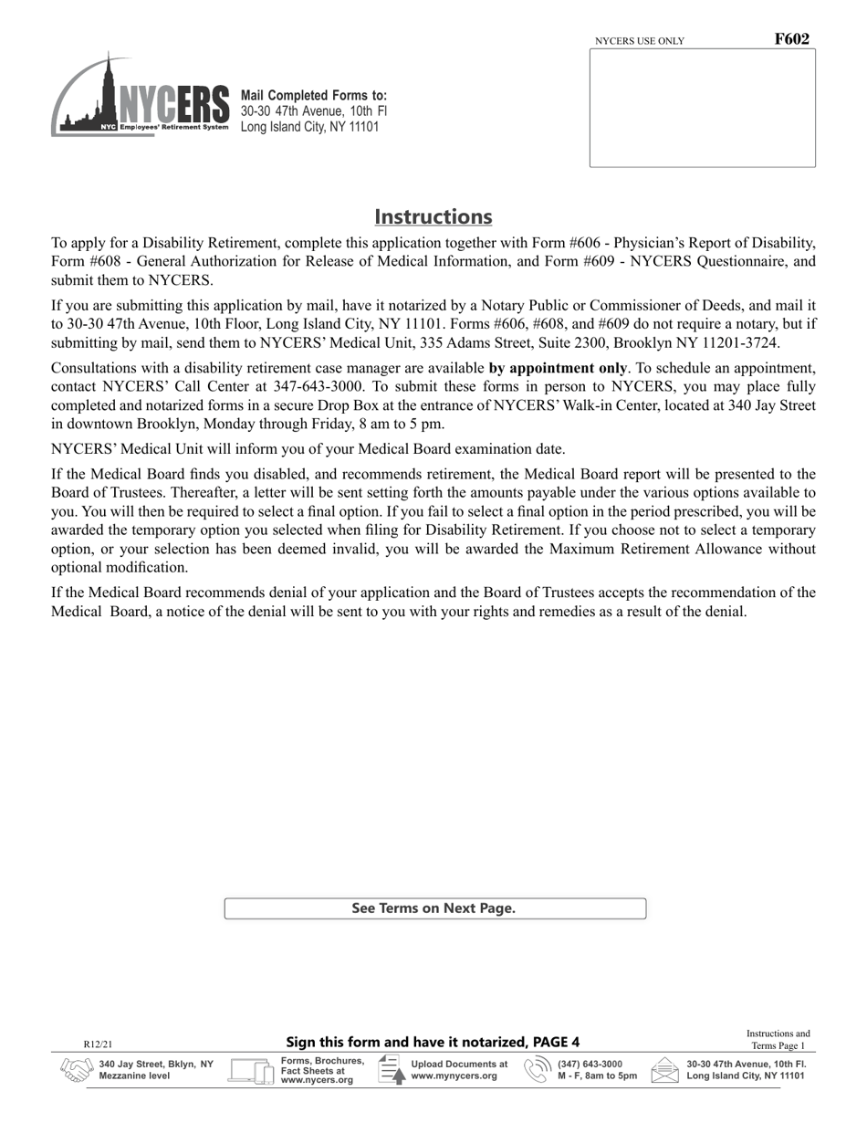 Form F602 Application for Disability Retirement - Tier 2 Members - New York City, Page 5