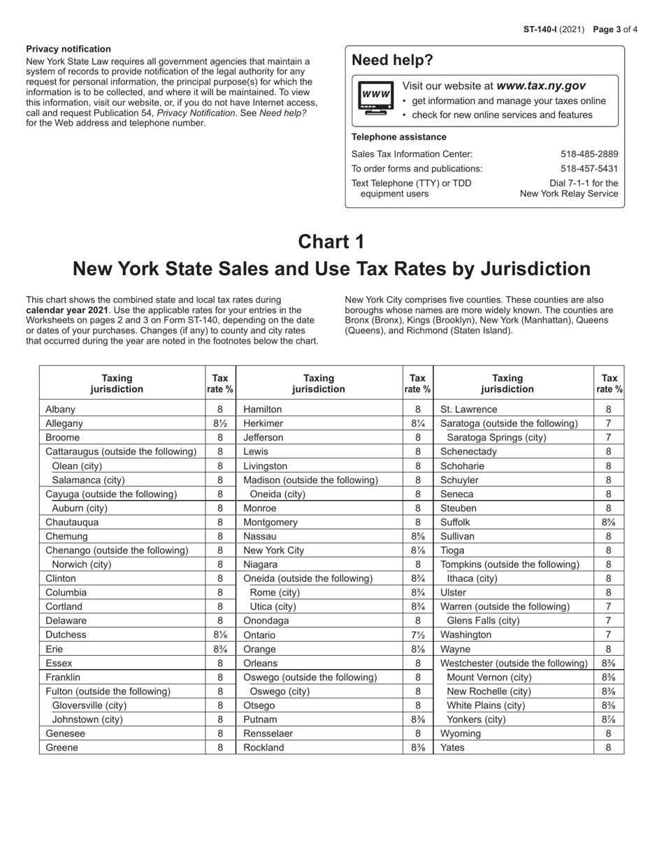 Instructions for Form ST-140 Individual Purchasers Annual Report of Sales and Use Tax - New York, Page 3