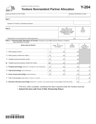 Form Y-204 Yonkers Nonresident Partner Allocation - New York