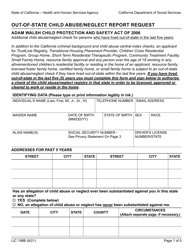 Document preview: Form LIC198B Out-of-State Child Abuse/Neglect Report Request - California