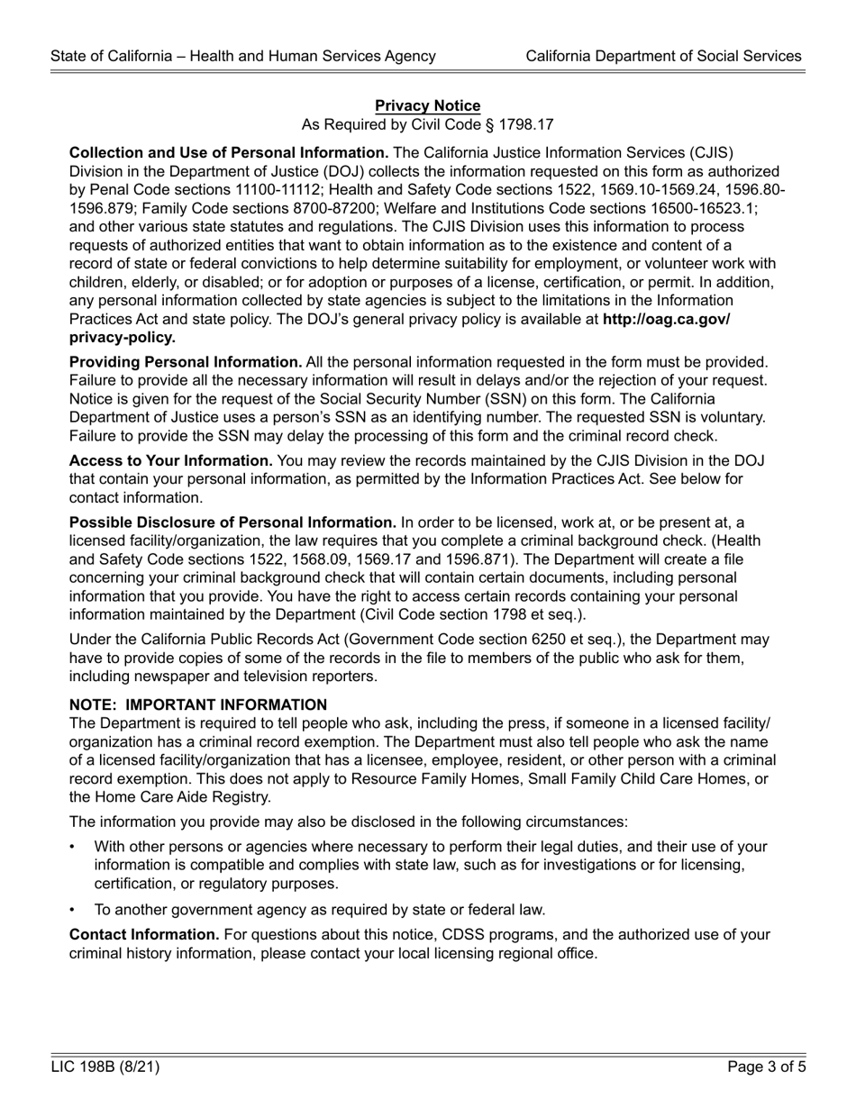 Form LIC198B Out-of-State Child Abuse / Neglect Report Request - California, Page 3