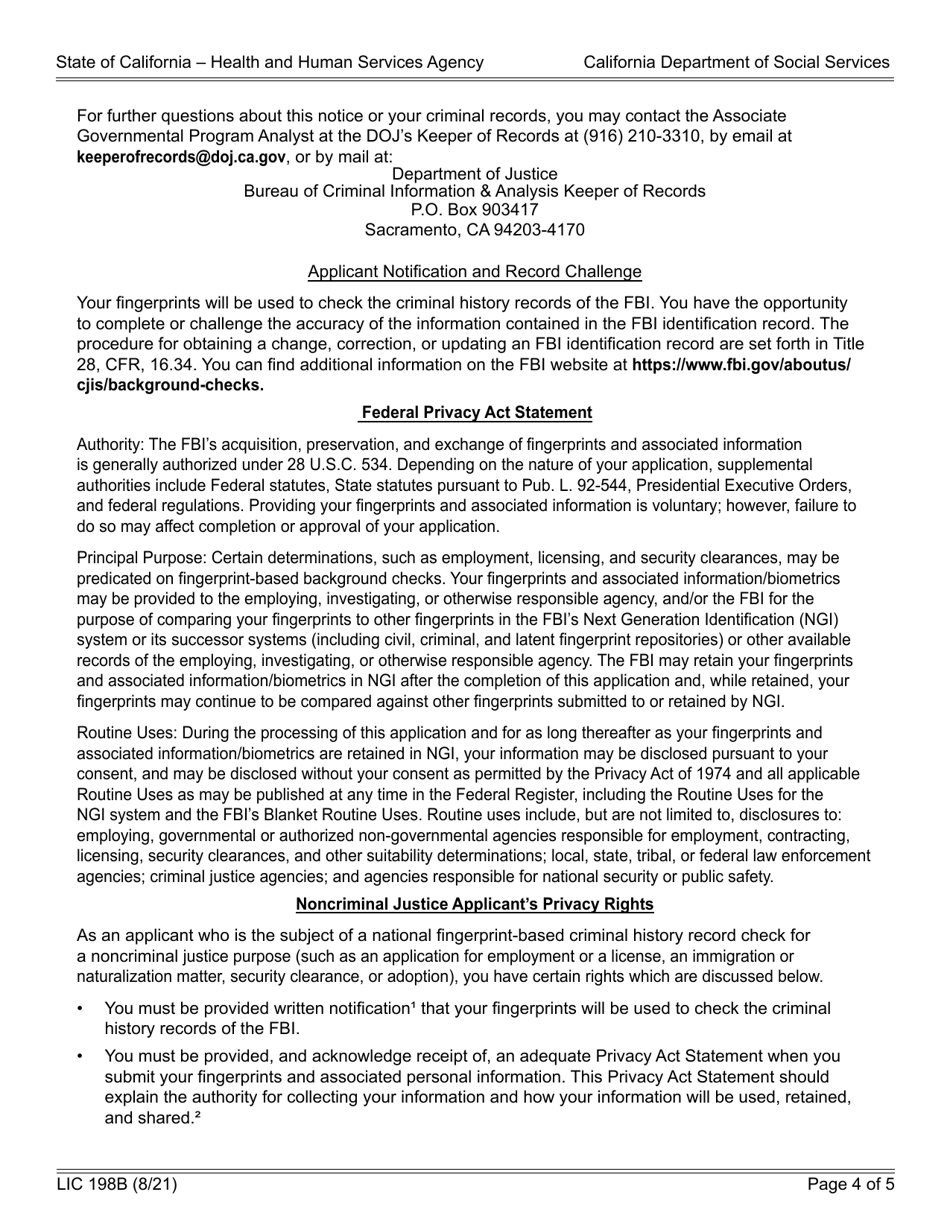 Form LIC198B Out-of-State Child Abuse / Neglect Report Request - California, Page 4