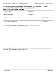 Form LIC9112 Facility Compliance Plan - California