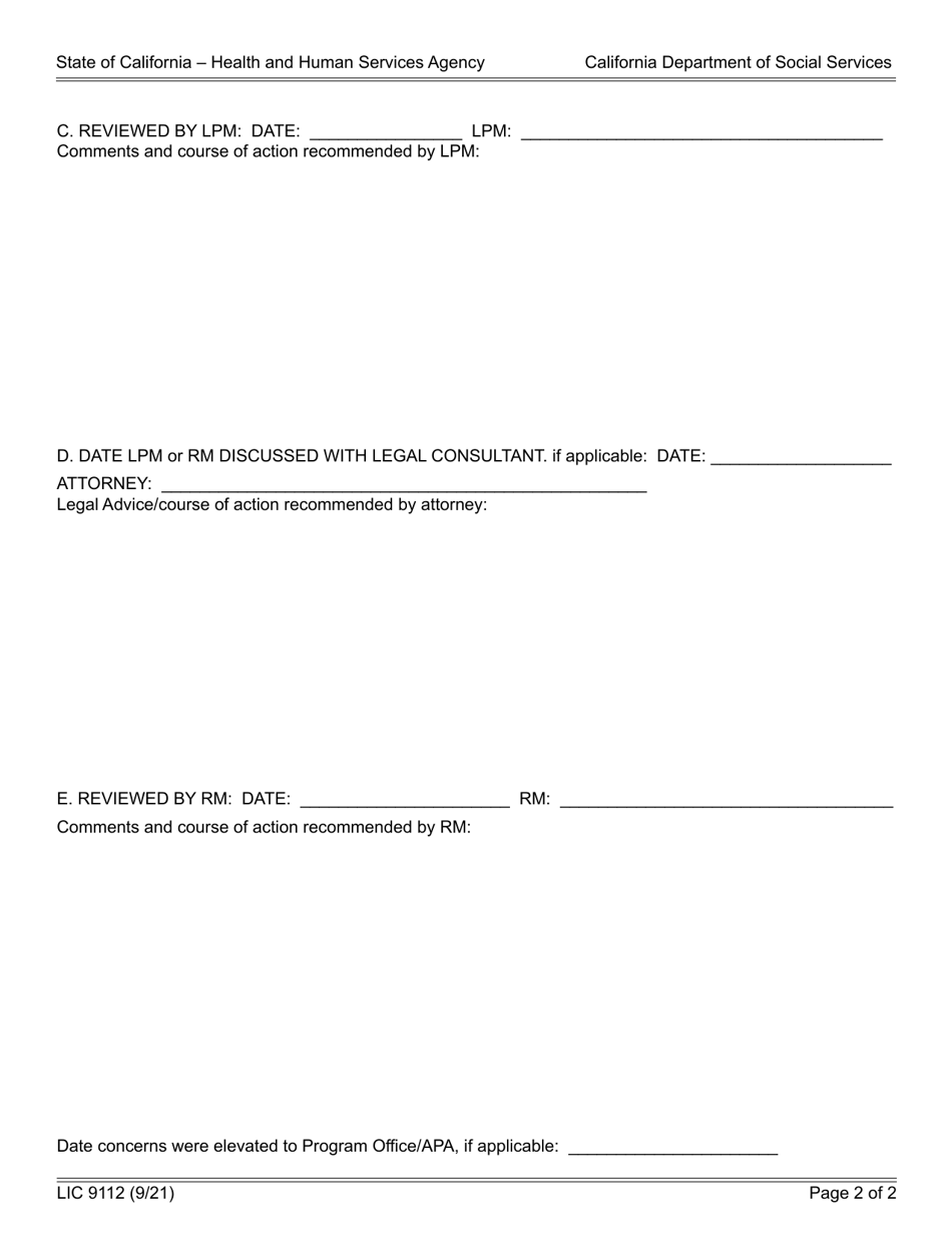 Form LIC9112 Facility Compliance Plan - California, Page 2