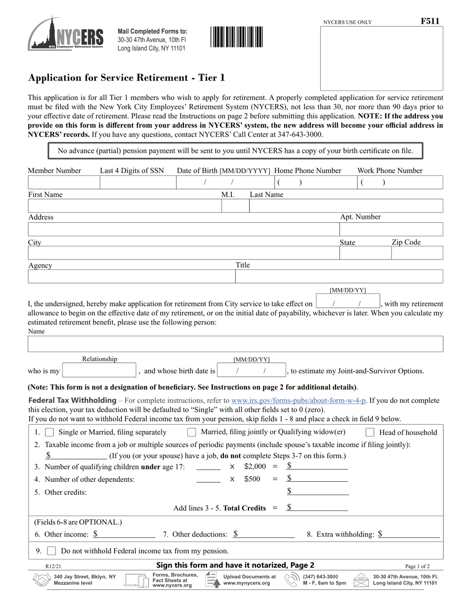 Form F511 Download Printable PDF or Fill Online Application for Service