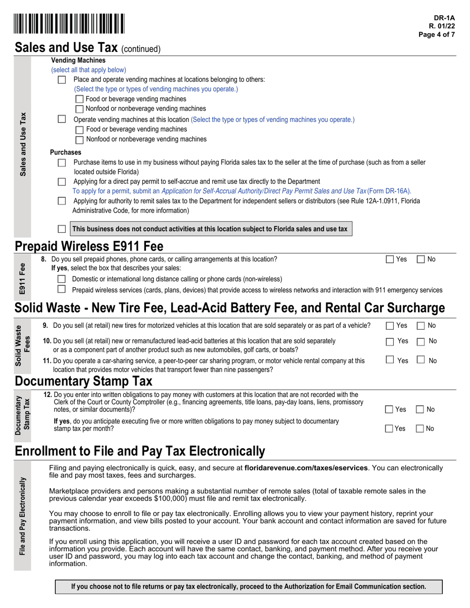 Form DR-1A Application for Registered Businesses to Add a New Florida Location - Florida, Page 4