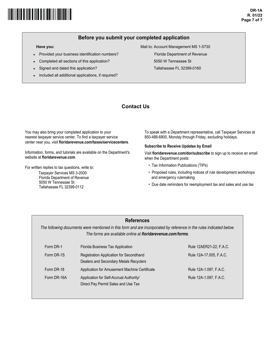 Form DR-1A Application for Registered Businesses to Add a New Florida Location - Florida, Page 7